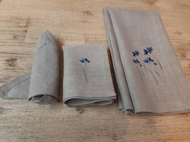 Embroidered Linen Towel Set Bath, Hand & Wash Cloth - image 1