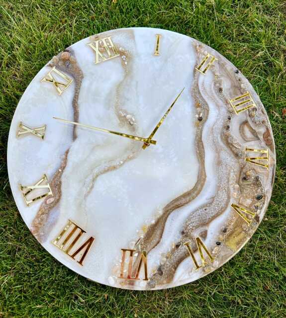 Large Epoxy Resin Wall Clock Marble Style, Decorative Stones - image 1