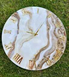 Large Epoxy Resin Wall Clock Marble Style, Decorative Stones - thumbnail 1