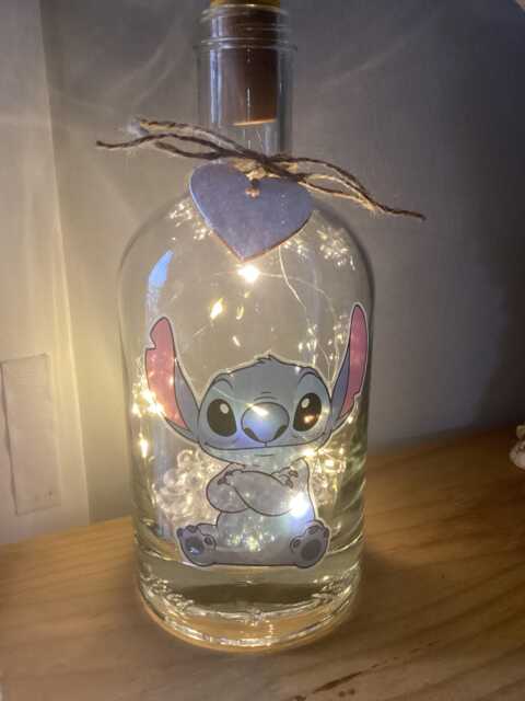 Personalised Stitch, Blue Alien Light Up Bottle, Bottle Lamp With Gift Messaging Service & Bag - image 1