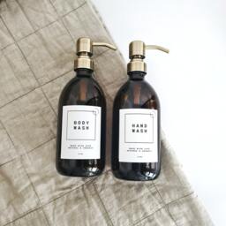 Personalised Refillable Amber Glass Or Plastic Soap Dispenser Minimalist Metal Pump Bottle - thumbnail 4
