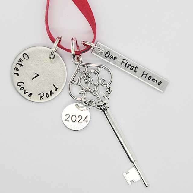 Our First Home 2026 Personalized Hand Stamped New House Christmas Ornament With Address & Skeleton Key Charm - image 1