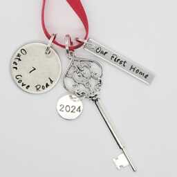 Our First Home 2026 Personalized Hand Stamped New House Christmas Ornament With Address & Skeleton Key Charm - thumbnail 1