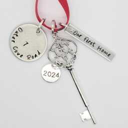 Our First Home 2026 Personalized Hand Stamped New House Christmas Ornament With Address & Skeleton Key Charm - thumbnail 3