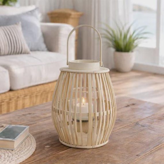Special Offer Natural Bamboo Lantern With Glass Candle Holder. Indoor/ Outdoor Lanterns Terrace/ Patio Lighting