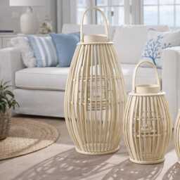 Special Offer Natural Bamboo Lantern With Glass Candle Holder. Indoor/ Outdoor Lanterns Terrace/ Patio Lighting - thumbnail 3