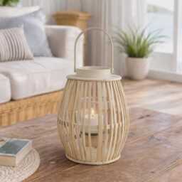 Special Offer Natural Bamboo Lantern With Glass Candle Holder. Indoor/ Outdoor Lanterns Terrace/ Patio Lighting