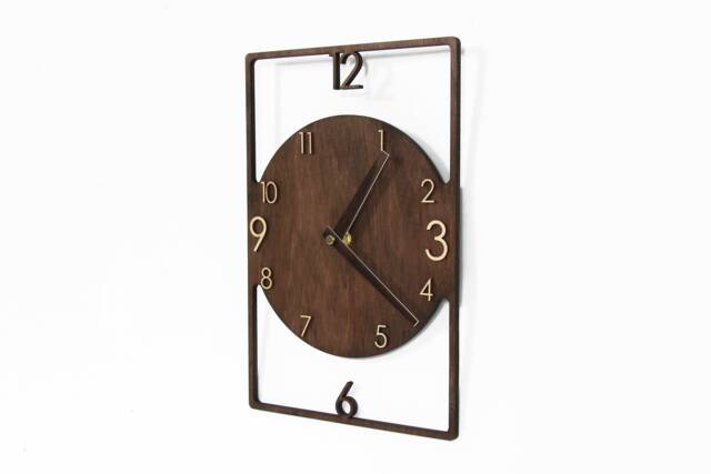 Rectangle Wall Clock Wood Art Decor Unique Modern Rectangular For Living Room Kitchen Farmhouse No Ticking Silent Handmade Mid Century - image 1
