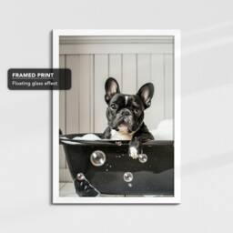 French Bulldog in The Bathtub Dog Pet Abstract Modern Painting Black & White Wall Art Framed Canvas Poster Print, Home Kitchen Office Decor - thumbnail 3