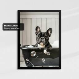 French Bulldog in The Bathtub Dog Pet Abstract Modern Painting Black & White Wall Art Framed Canvas Poster Print, Home Kitchen Office Decor - thumbnail 2