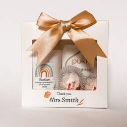 Teacher Thank You Gift, Personalised Headteacher Gift Set, Handcrafted Wax Candle, Hand Designed Logo Candle Present, Scented Coconut - thumbnail 2