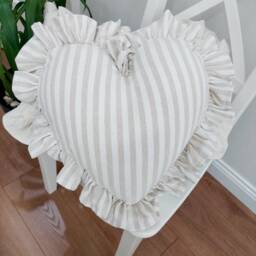 Bohemian Linen Striped Heart Pillow Cover With Frill Edges - thumbnail 2