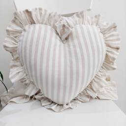Bohemian Linen Striped Heart Pillow Cover With Frill Edges - thumbnail 1