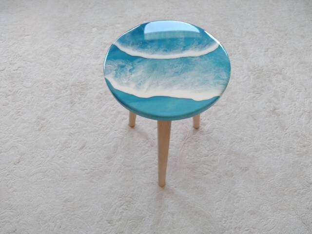 Resin Ocean Wave Coffee Table Small Blue Wood Side Table - image 1