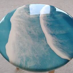 Resin Ocean Wave Coffee Table Small Blue Wood Side Table - thumbnail 2