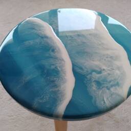 Resin Ocean Wave Coffee Table Small Blue Wood Side Table - thumbnail 3