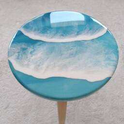 Resin Ocean Wave Coffee Table Small Blue Wood Side Table - thumbnail 4