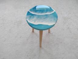 Resin Ocean Wave Coffee Table Small Blue Wood Side Table