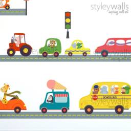 Transportation Wall Decal, Vehicles & Animals Sticker, Car Bus Truck Ambulance Decals, Kids Nursery Baby Room Decor - thumbnail 2