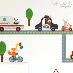 Transportation Wall Decal, Vehicles & Animals Sticker, Car Bus Truck Ambulance Decals, Kids Nursery Baby Room Decor - thumbnail 3