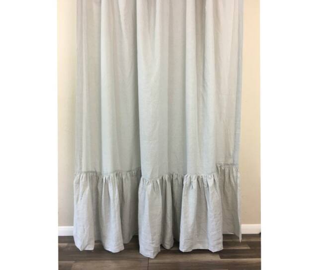 stone Grey Linen Curtains With Mermaid Long Ruffles, Ruffled Curtains, Extra Long Custom Curtain Drapes - image 1