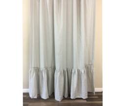 stone Grey Linen Curtains With Mermaid Long Ruffles, Ruffled Curtains, Extra Long Custom Curtain Drapes
