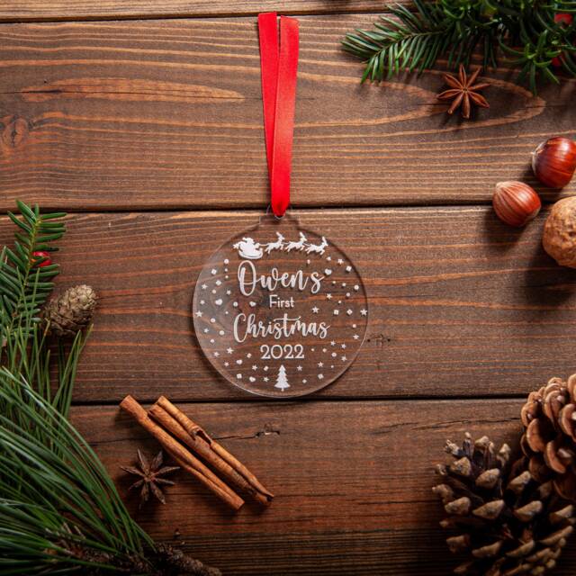 Personalised Baby's First Christmas Ornament Engraved Wood Or Acrylic Bauble - image 1