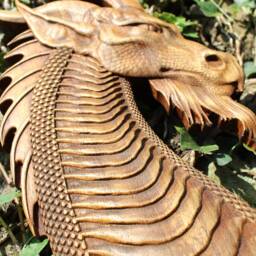 Iroko Wood Carving Dragon Love, Rustic Norse Wall Art - thumbnail 2