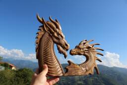 Iroko Wood Carving Dragon Love, Rustic Norse Wall Art