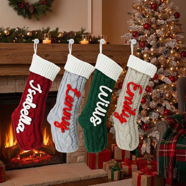 2026 Personalized Christmas Stocking, Embroidered Family Name Stockings, Knit Holiday Stockings Gifts, Xmas Sock - image 1