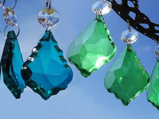 Emerald Or Peacock Green Chandelier Drops Glass Light Parts Crystals Droplets 2 - image 1