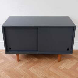 Handmade Mid Century Record Cabinet Dark Navy Blue Vinyl Storage Cupboard - thumbnail 2