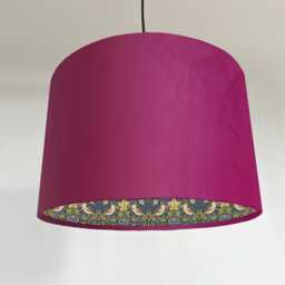 Hot Pink Velvet Drum Lampshade/ Ceiling Shade William Morris Strawberry Thief Blue Interior