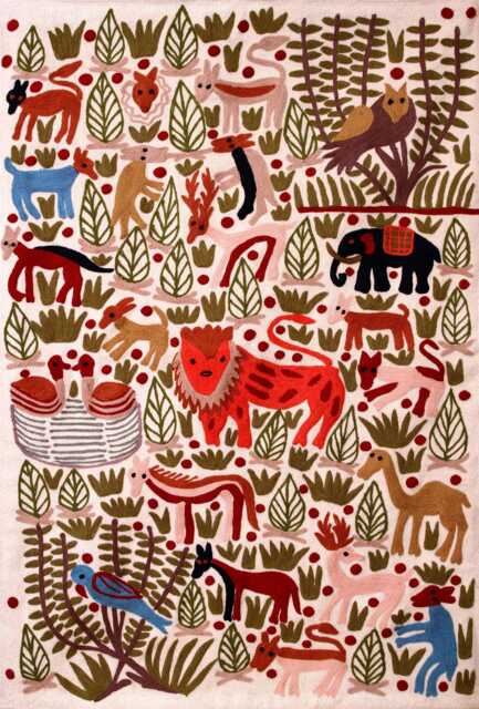 Hand Embroidered Wool Animal Rug Whimsical Home Decor - image 1