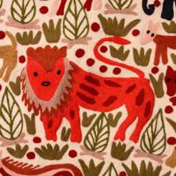 Hand Embroidered Wool Animal Rug Whimsical Home Decor - thumbnail 3