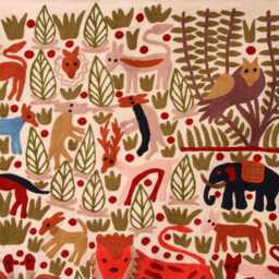 Hand Embroidered Wool Animal Rug Whimsical Home Decor - thumbnail 2