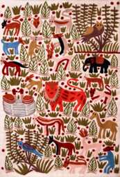 Hand Embroidered Wool Animal Rug Whimsical Home Decor - thumbnail 1