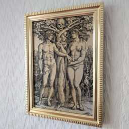 "Adam & Eve - 16Th Century Woodcut Reproduction On Canvas Hans Sebald Beham Memento Mori 5""x7" - thumbnail 3