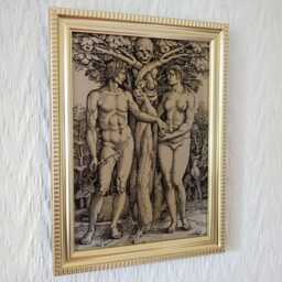 "Adam & Eve - 16Th Century Woodcut Reproduction On Canvas Hans Sebald Beham Memento Mori 5""x7" - thumbnail 2
