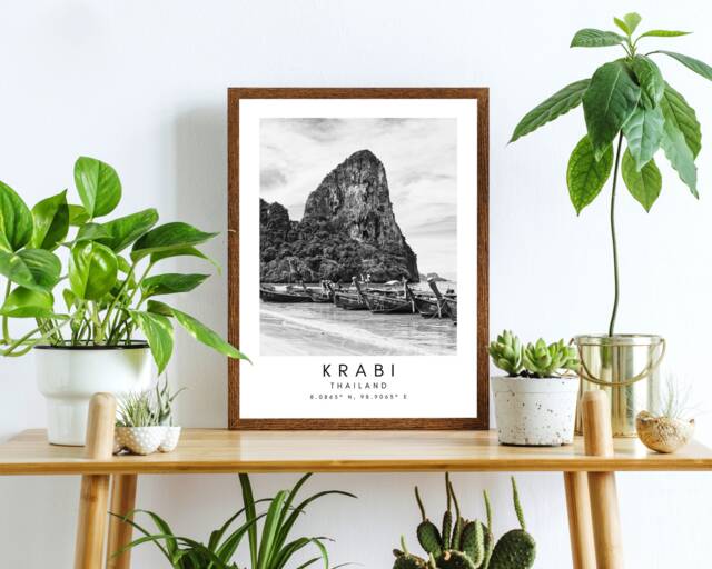 Krabi Thailand Print Minimalist Black & White Travel Art - image 1