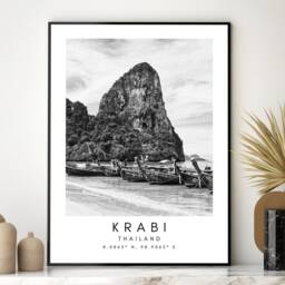 Krabi Thailand Print Minimalist Black & White Travel Art - thumbnail 3
