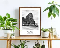 Krabi Thailand Print Minimalist Black & White Travel Art - thumbnail 1