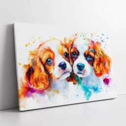 Cavalier King Charles Spaniels Abstract Paint Splash Dog Pet Wall Art, Framed Canvas Poster Print, Home Kitchen Office Room Decor - thumbnail 2