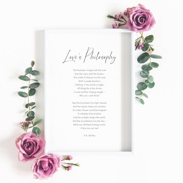 Love's Philosophy Print - P.b. Shelley Poetry Romantic Wall Art Birthday, Anniversary Or Wedding Gift - image 1