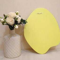 Oval Pastel Yellow Wavy Mirror, Funky Wood Asymmetrical Wall Decor - thumbnail 3