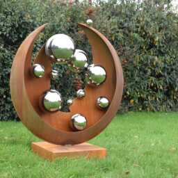 Large Corten Steel Sculpture - Orbital Echoes Outdoor Garden Art - thumbnail 2