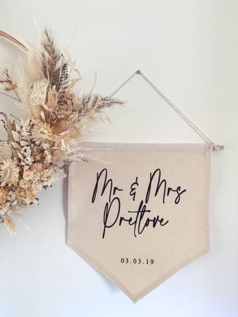 Personalised Mr & Mrs/& Banner Flag, Wall Decor, Wedding Gift, Anniversary Gift Cotton - image 1
