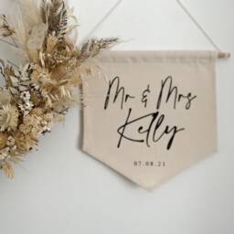 Personalised Mr & Mrs/& Banner Flag, Wall Decor, Wedding Gift, Anniversary Gift Cotton - thumbnail 3