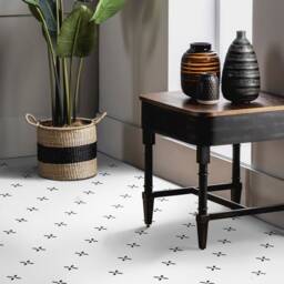 Minimalist Hash Template Vinyl Flooring, White Retro Floor Cover, Black Easy To Clean Sheet Floor, Pet Friendly - thumbnail 3