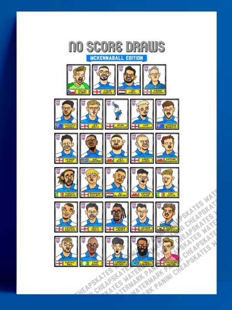 Ipswich Town Vol 3 - No Score Draws Mckennaball Edition A3 Print Of 29 Wonky Panini-style Doodles Of Itfc's Heroic 23-24 Promotion Winners - image 1